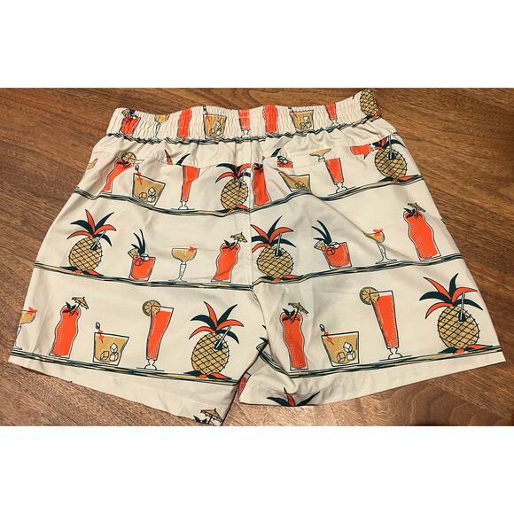 Duvin Swim Trunks Men’s M Cocktail Print Beige Board Shorts Mesh Liner Beach - Picture 2 of 8